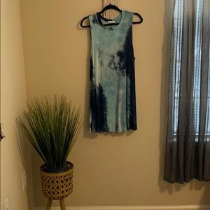 Tie-Dye Light/Navy Blue Short Sleeve Casual Dress